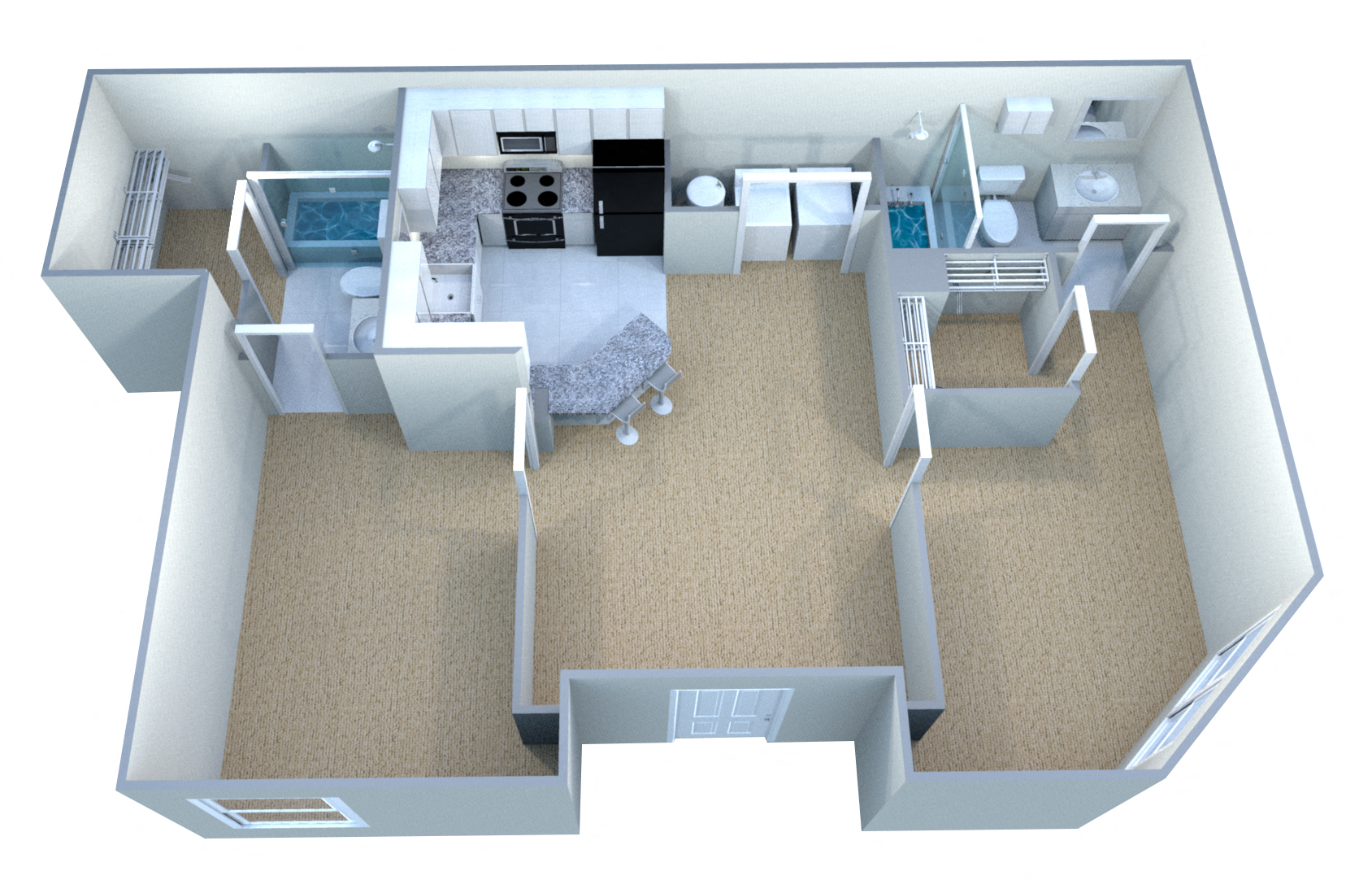 Floor plan for 2 beds, 2 baths, 912 sqft